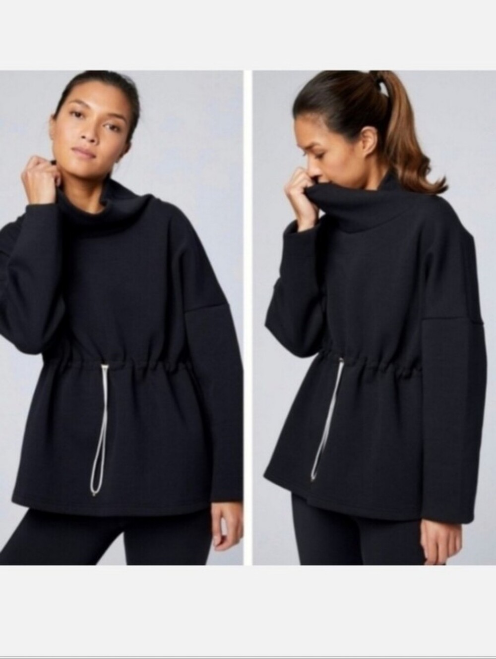Varley Black Drawstring Funnel Neck Pullover